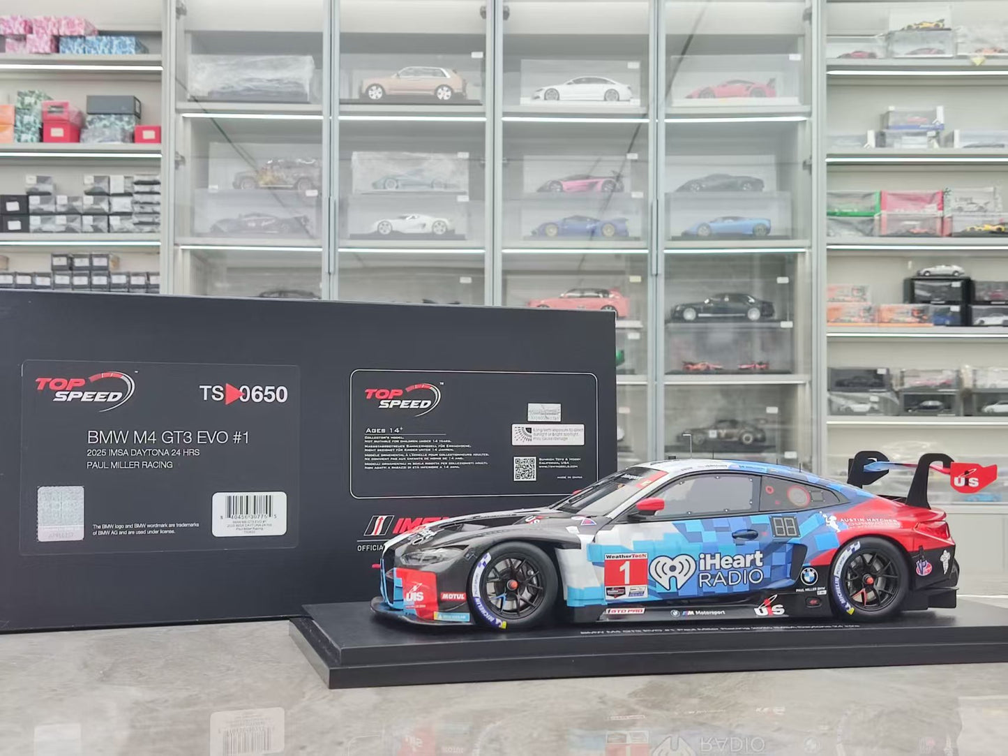 Topspeed 1/18 BMW M4 GT3 EVO #1 Paul Miller Racing 2025 Blue and White Livery TS0650