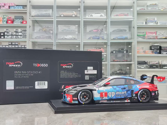Topspeed 1/18 BMW M4 GT3 EVO #1 Paul Miller Racing 2025 Blue and White Livery TS0650