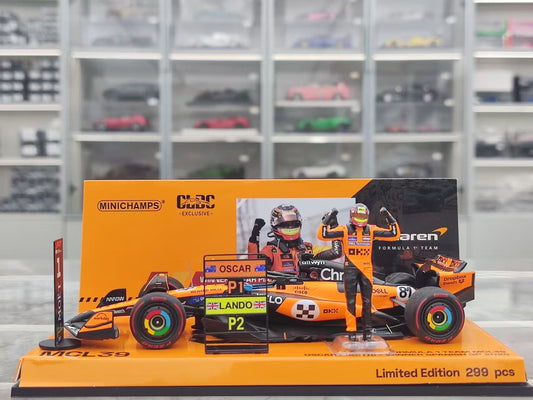 MINICHAMPS 1/43 McLaren F1 Team MCL39 - Winner Spanish GP 2025 with driver figure and scoring board, Orange 533255181