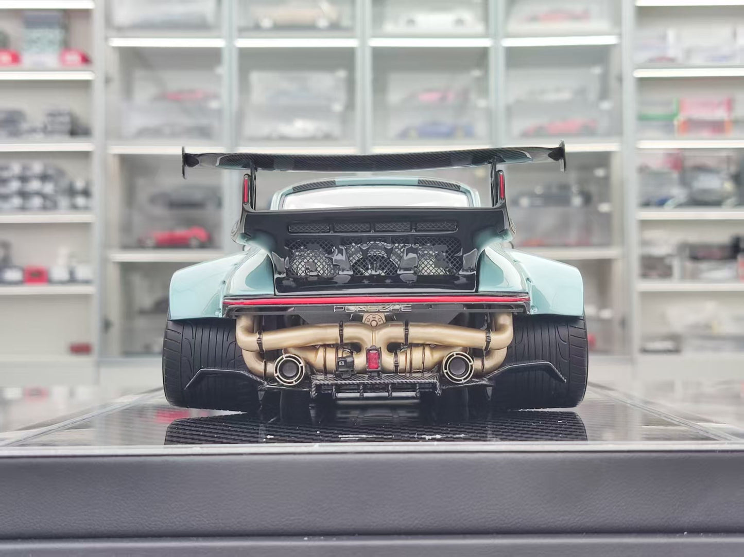 MCM 1/18 Porsche RWB 964 heavily modified, blue and cyan limited edition car model MCM021