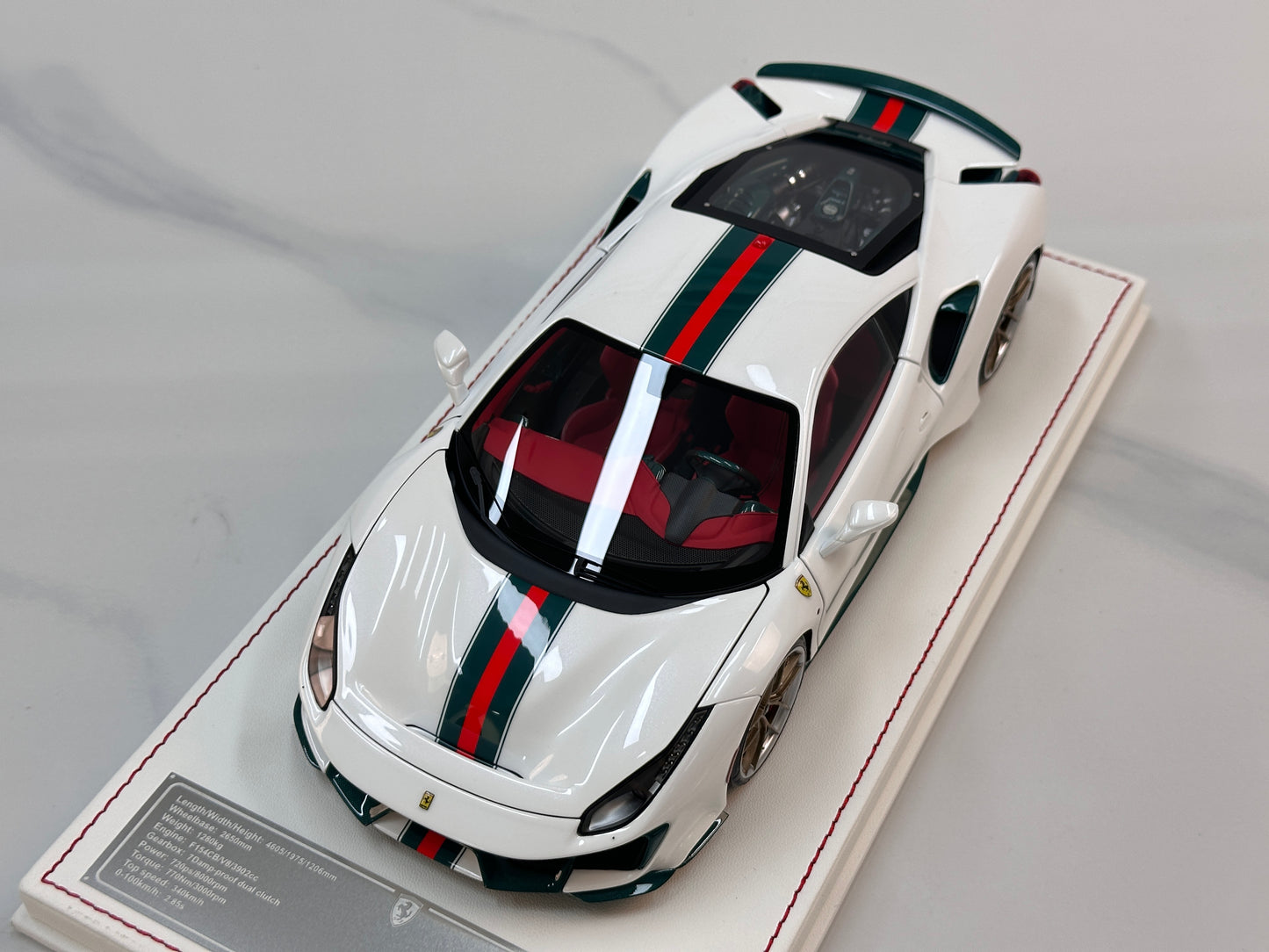 DM Pro 1:18 Ferrari 488P (White Base) — Style D: GUCCI Edition — Fully Opening Resin Model (DGP004A)