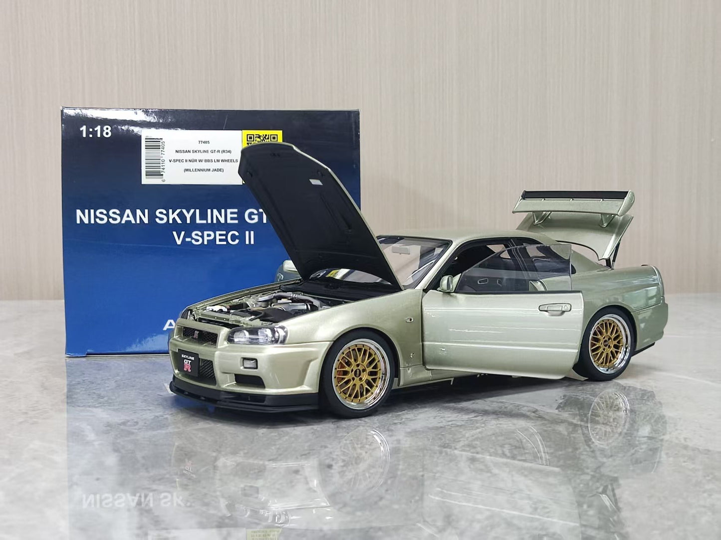 AUTOart 1:18 Nissan GT-R R34, BBS Wheels, Green (AA220)