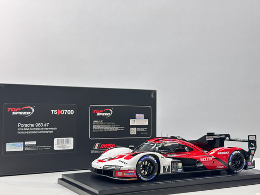 Topspeed 1/18 Porsche 963 #7 Porsche Penske Motorsport 2024 Red & White Livery TS0700