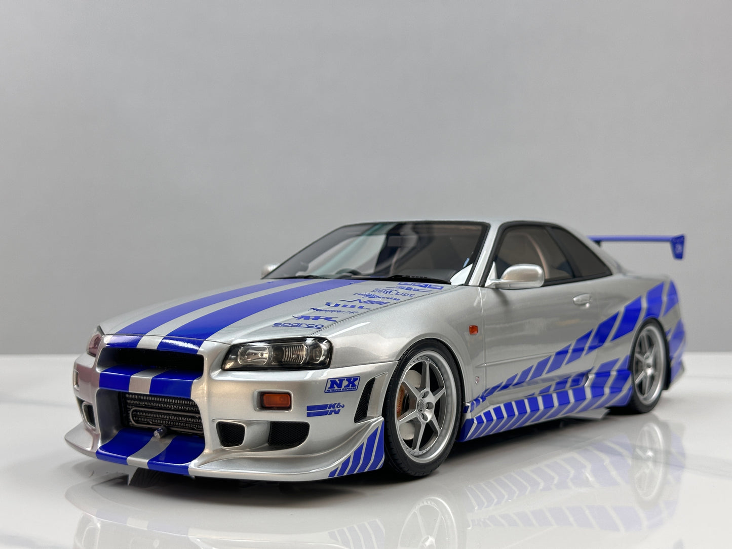 KYOSHO 1/12 Nissan Skyline R34GT-R2001 (Fast & Furious) Silver/Blue Striped KSR12007A