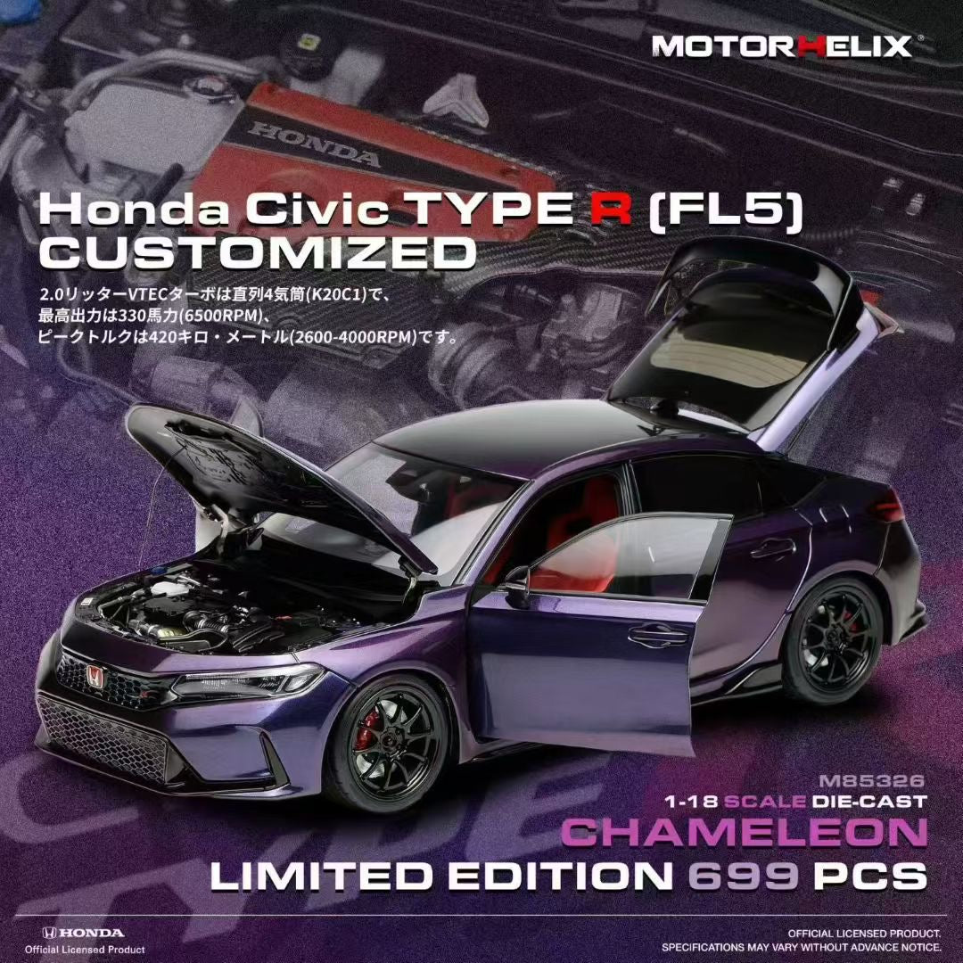 MOTORHELIX 1/18 Diecast Fully Opening Car Model: Honda Civic TYPE R (FL5) Customized
