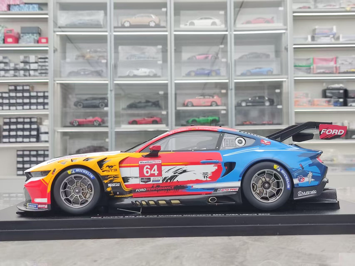Topspeed 1/18 Ford Mustang GT3 #64 Ford Multimatic Motorsports 2024 White/Blue/Red Livery TS0602