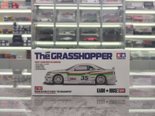 MINIGT 1/64 Nissan SKYLINE GT-R (R34) TAMIYA X KAIDO HOUSE "THE GRASSHOPPER" V1 White Paint KHMG167