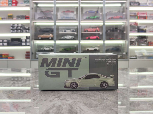 MINIGT 1/64 Nissan Skyline GT-R (R34) V-Spec II Nür Millenium Jade Kami Silver MGT01003